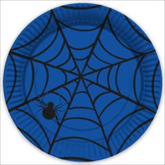 Örümcek Ağı Karton Tabak, 23cm x 8 Adet - Mavi