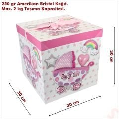 Kapaklı, Katlanır Demonte Karton Kutu, 30cm - Puset & Pembe