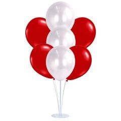 Balon Standlı, 7 Adet - Metalik Kırmızı ve Beyaz Balon
