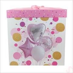 Kapaklı, Katlanır Demonte Karton Kutu, 30cm - Balon & Pembe