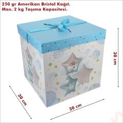 Kapaklı, Katlanır Demonte Karton Kutu, 30cm - Balon & Mavi