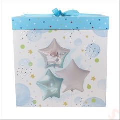 Kapaklı, Katlanır Demonte Karton Kutu, 30cm - Balon & Mavi