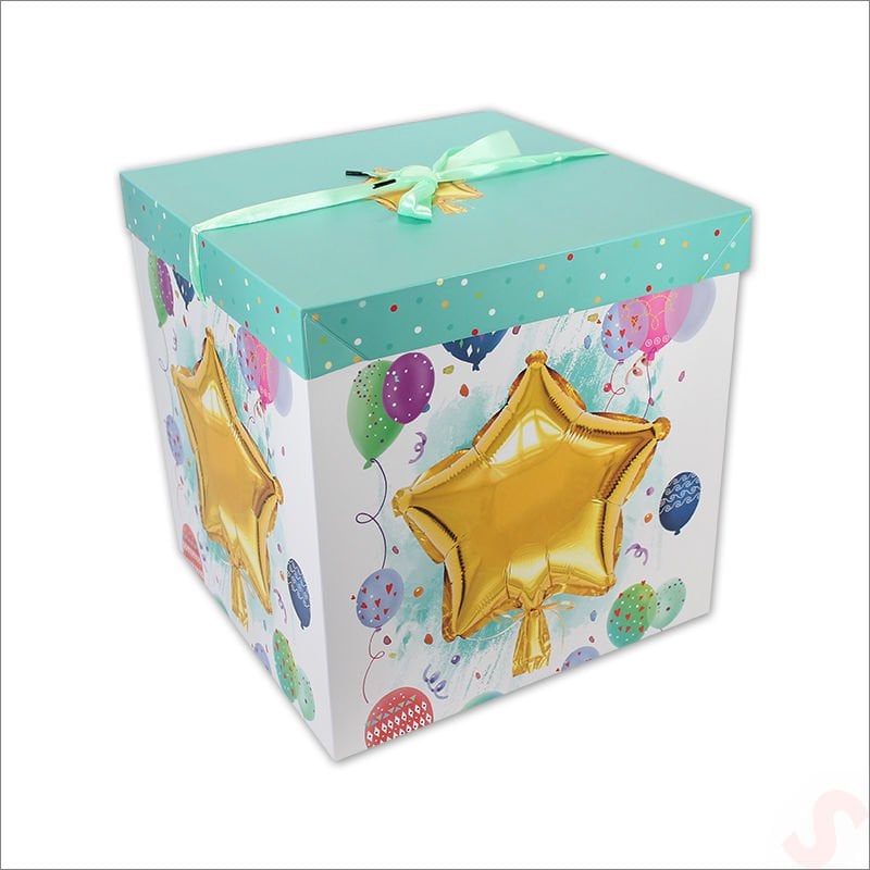 Kapaklı, Katlanır Demonte Karton Kutu, 30cm - Balon & Yeşil