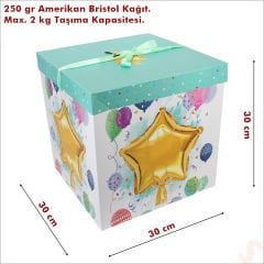 Kapaklı, Katlanır Demonte Karton Kutu, 30cm - Balon & Yeşil