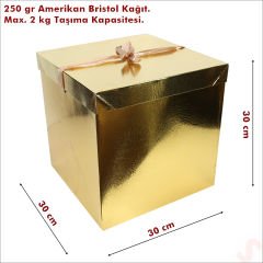 Kapaklı, Katlanır Demonte Karton Kutu, 30cm - Metalik Altın