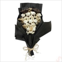 9 Pelüş Ayıcıklı, Kuru Çiçekli ve Led Işıklı Buket, 54x36cm