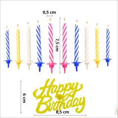 Happy Birthday Cake Topper ve 7,5cm x 24 Adet MuM-Çok Renkli