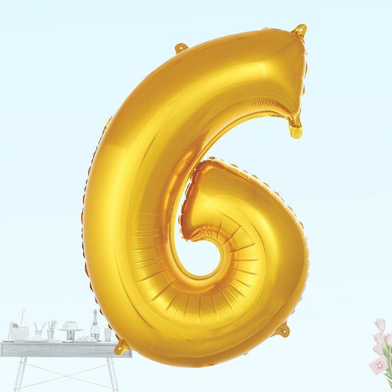 6 Yaş Rakam Folyo Balon, 100 cm - Altın