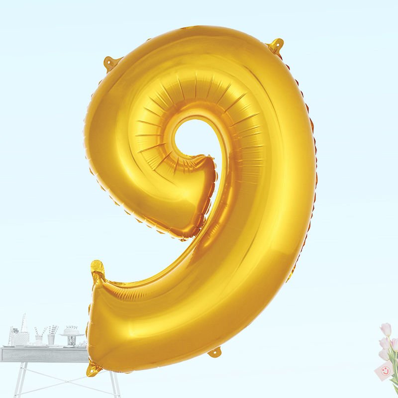 9 Yaş Rakam Folyo Balon, 100 cm - Altın