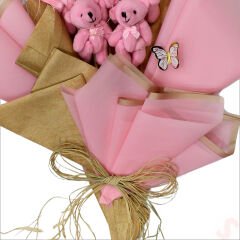 9 Pelüş Ayıcıklı ve Led Işıklı Buket, 57cm x 45cm - Pembe