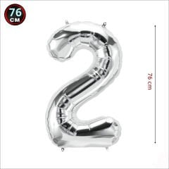 2 Yaş Rakam Gümüş Folyo Balon - 76 cm