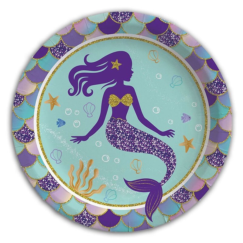 Pırıltılı Deniz Kızı Karton Tabak - 23cm x 8 Adet