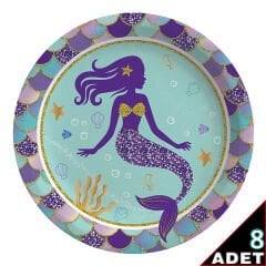 Pırıltılı Deniz Kızı Karton Tabak - 23cm x 8 Adet