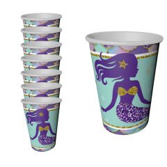 Pırıltılı Deniz Kızı Karton Bardak - 8 Adet