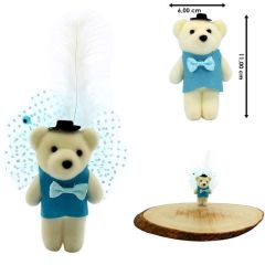 Süslü Minik Ayıcık Süs, 11cm x 6cm - 1 Adet Mavi