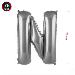 N Harf Gümüş Folyo Balon - 76 cm
