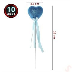 Mavi Simli Kalp Çubuk, 25 cm x 4,5 cm - 10 Adet