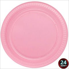 Plastik Tabak, 22cm x 24 Adet - Pembe