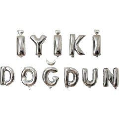 İyiki Doğdun Folyo Balon Seti, 40 cm - Gümüş