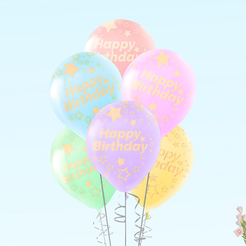 Happy Birthday Çok Renkli Makaron Balon, 30cm x 8 Adet