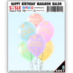 Happy Birthday Çok Renkli Makaron Balon, 30cm x 8 Adet