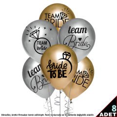 Team Bride Metalik Altın ve Gümüş Renkli Balon, 30cm x 8 Adet