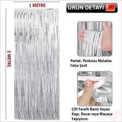 Kapı, Duvar ve Arka Fon Saçaklı Perde 1mt x 2mt - Gümüş