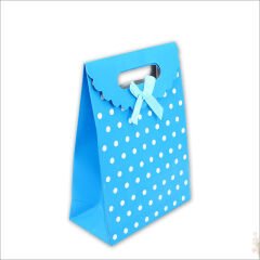 El Geçmeli Karton Çanta 26 x 19 x 9 cm, Puanlı Mavi - 12 Adet