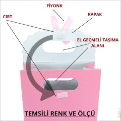 El Geçmeli Karton Çanta 26 x 19 x 9 cm, Puanlı Mavi - 12 Adet