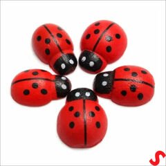 Uğur Böceği Ahşap Sticker, 1,5cm x 1,2cm  x 15 Adet - Kırmızı