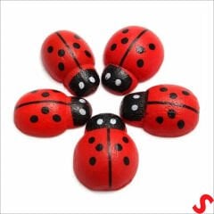 Uğur Böceği Ahşap Sticker, 1,9cm x 1,4cm  x 12 Adet - Kırmızı