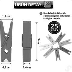 Dekoratif Ahşap SüS Mandalı, 3 cm x 25 Adet - Natürel