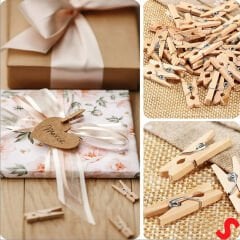 Dekoratif Ahşap SüS Mandalı, 3 cm x 25 Adet - Natürel