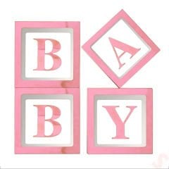 Baby Yazılı Şeffaf Balon Kutusu, 30cm x 4 Adetli Set - Pembe