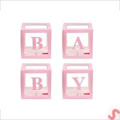 Baby Yazılı Şeffaf Balon Kutusu, 30cm x 4 Adetli Set - Pembe