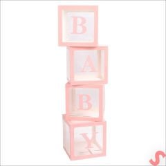Baby Yazılı Şeffaf Balon Kutusu, 30cm x 4 Adetli Set - Pembe