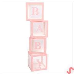 Baby Yazılı Şeffaf Balon Kutusu, 30cm x 4 Adetli Set - Pembe