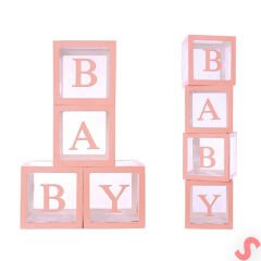 Baby Yazılı Şeffaf Balon Kutusu, 30cm x 4 Adetli Set - Pembe