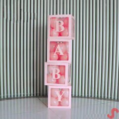 Baby Yazılı Şeffaf Balon Kutusu, 30cm x 4 Adetli Set - Pembe