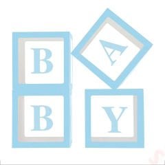 Baby Yazılı Şeffaf Balon Kutusu, 30cm x 4 Adetli Set - Mavi