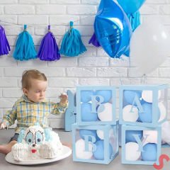 Baby Yazılı Şeffaf Balon Kutusu, 30cm x 4 Adetli Set - Mavi