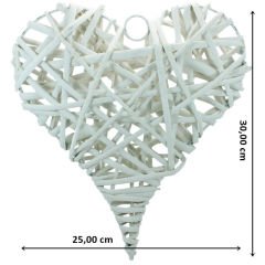 Dekoratif Hasır Kalp, 30 x 25 x 6 cm - Beyaz