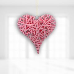 Dekoratif Hasır Kalp, 30 x 25 x 6 cm - Pembe