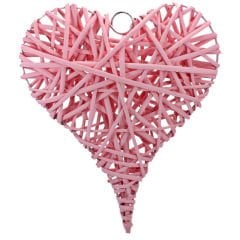 Dekoratif Hasır Kalp, 30 x 25 x 6 cm - Pembe