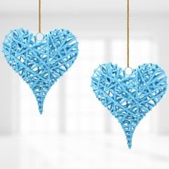 Dekoratif Hasır Kalp, 30 x 25 x 6 cm - Mavi