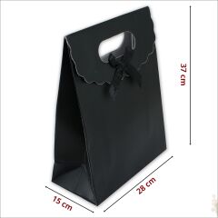 El Geçmeli Karton Çanta 38 x 27 x 15 cm, Siyah - 12 Adet