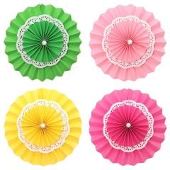3 Katlı Dantelli Kağıt Çiçek Süs, -  30 cm.