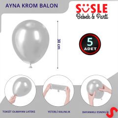 Mirror Ayna Krom Balon, 30cm x 5 Adet - Gümüş