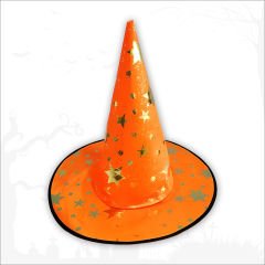 Yıldız Desenli Hallloween Cadı Şapkası, 38cm - Turuncu