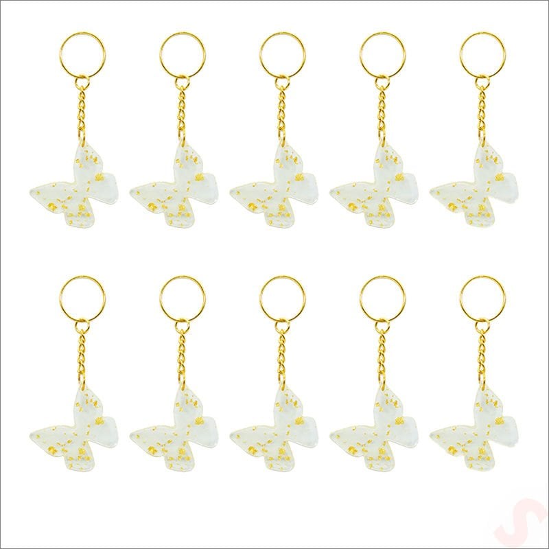 Epoksi Kelebek Anahtarlık, Altın - 10 Adet